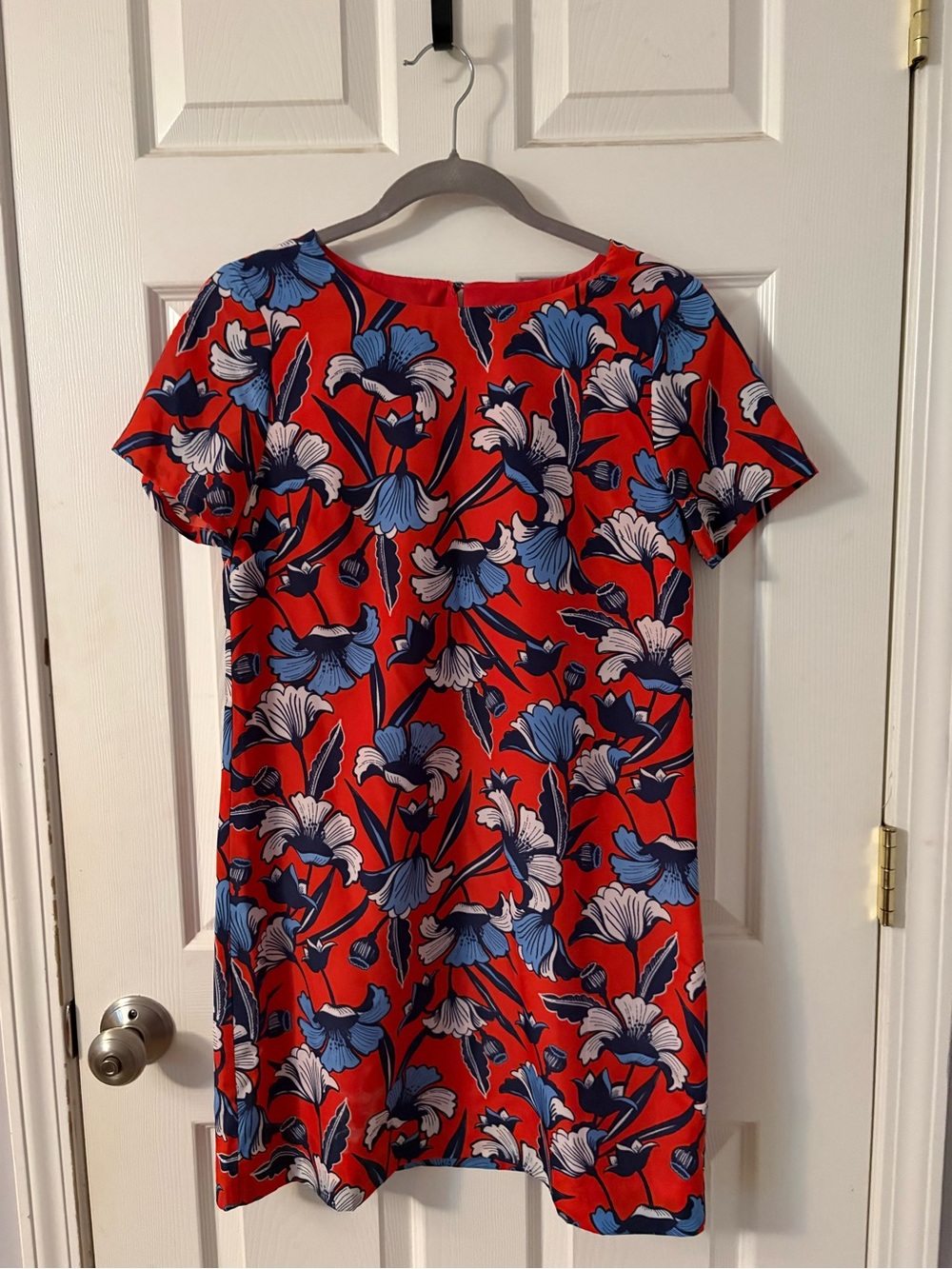 J. Crew Red Floral Mini Dress with Blue & White Blooms